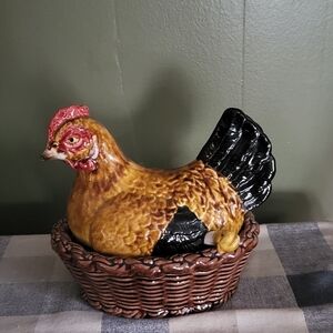 Ceramic Hen on Basket Decor